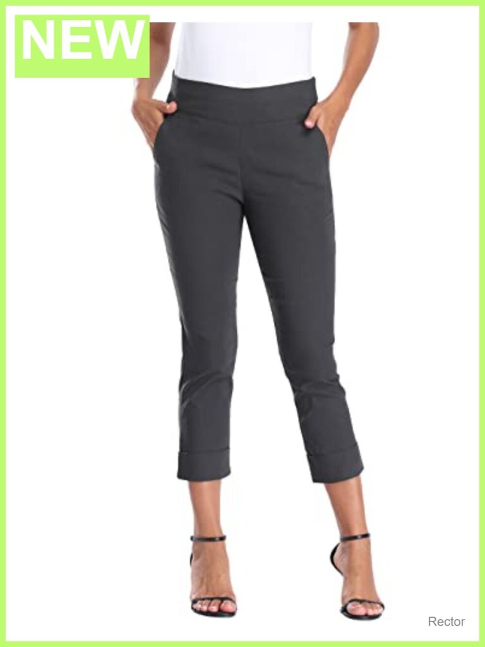Women's Pull On Capri Pants with Pockets Elastic Waist Cropped Work Pant
